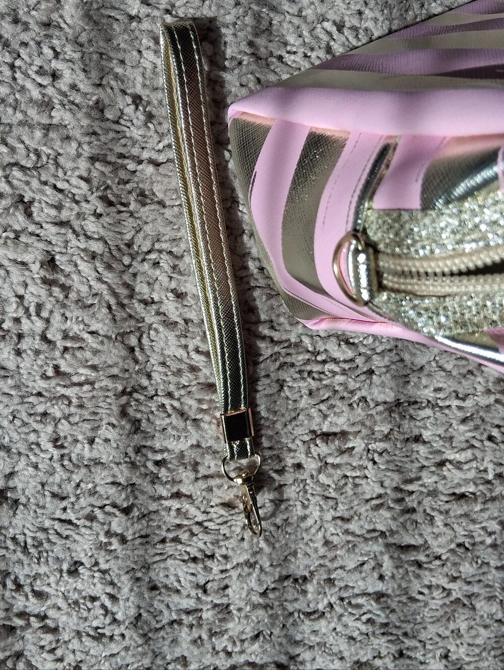 Pink & Gold Striped Cosmetic Wristlet